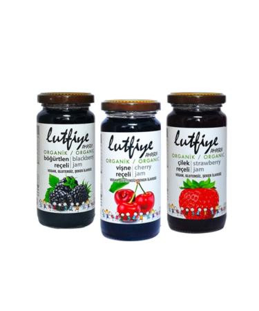 LUTFIYE Organic Cherry - Strawberry - Blackberry Jam 280 gr (NO SUGAR ADDED) Mixed Package