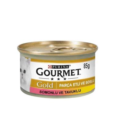 Gourmet Gold Piece Meat Sauce Salmon Chicken Cat Canned Food 6x 85 gr