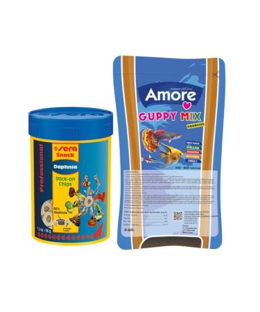 AMORE Guppy Mix Granules 45gr Bag and Sera Daphnia Water Flea 100ml Box Tropical Fish Food
