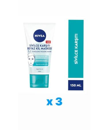 NIVEA Anti-Acne White Clay Mask 3 in 1 150 ml x 3 pieces