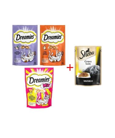 Dreamies Cat Reward Food Mixed Package 3x60gr and Sheba Pouch Chicken Canned Cat Food 85gr