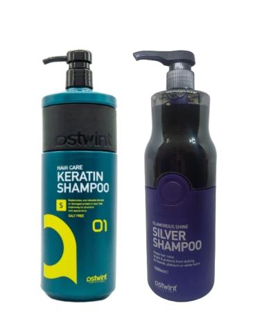 Ostwint Keratin Care Salt-Free Sulfate-Free Keratin Hair Care Shampoo 1000ml & Silver Purple Shampoo 1000ml