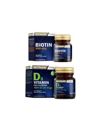 Nutraxin Vitals Biotin 5000 Mcg 30 Tablets + Vitamin D3 120 Tablets