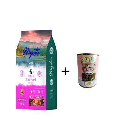 Mystic Chicken Kitten Cat Food 1.5 Kg + Patimax Meaty Cat Canned Food