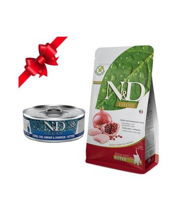 N & D Prime Grain-Free Chicken Pomegranate Kitten Food 1.5 Kg X Canned Cod Kitten Food 80
