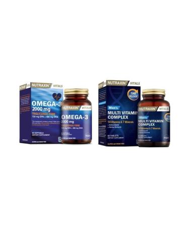 Nutraxin Omega 3 Fish Oil 2000 Mg 60 Capsules + 14 Vitamins 7 Minerals Multivitamin Men 60 T