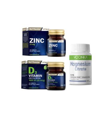 Nutraxin D3 Vitamin 1000 Iu 120 Tablets + Zinc 15mg 100 Tablets + Voonka Magnesium 200mg 62 Tablets