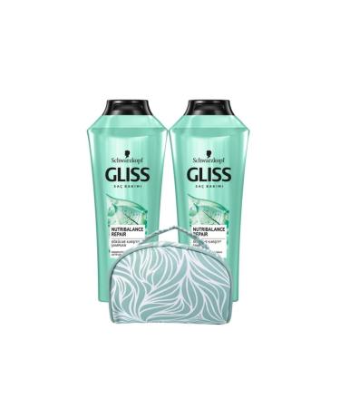 Gliss Schwarzkopf Gliss Nutribalance Shampoo 360 ml X2 Pieces + Makeup Bag 2