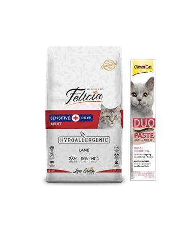 Felicia Lamb Adult Cat Food 2 Kg + Gimcat Duo Paste Chicken Anti-hairball Malt 50gr