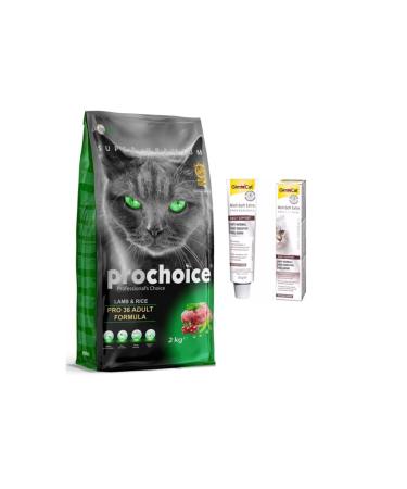 Pro Choice 36 Lamb Rice Adult Cat Dry Food 2kg + Gimcat Anti-hairball Malt Paste Cat Paste 20gr