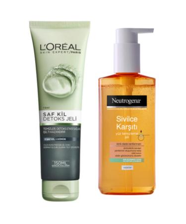 L'Oreal Paris Pure Clay Charcoal Extract Detox Gel 150ml and Neutrogena Anti-Acne Facial Cleansing Gel 200ml