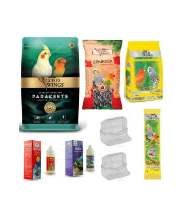 Gold Wings Parakeet Sultan Lovebird Food and Nutrition Set 8 Pieces