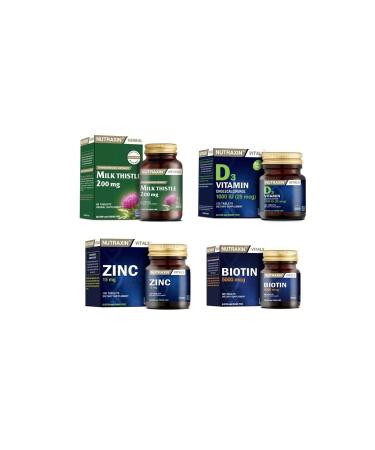 Nutraxin Milk Thistle 60 Tablets Biotin 30 Tablets Vitamin D3 120 Tablets Zinc 100 Tablets