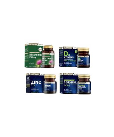 Nutraxin Milk Thistle 60 Tablets + Selenium 100 Tablets + D3 Vitamin 120 Tablets + Zinc 100 Tablets