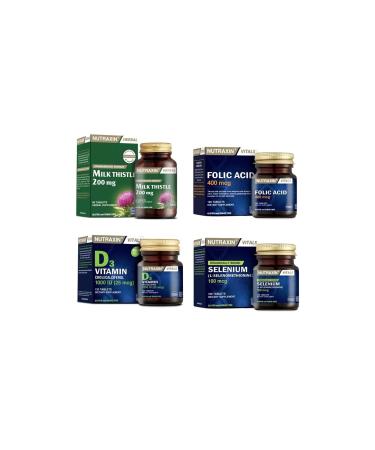Nutraxin Milk Thistle 60 Tablets + Selenium 100 Tablets + Folic Acid 100 Tablets + D3 120 Tablets