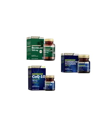 Nutraxin Co Q-10 (100 Mg) 30 Capsules + bromelain 500 Mg 60 Capsules + Chromium Picolinate (chrome) 90 Tablets