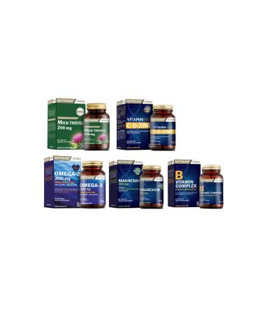 Nutraxin Milk Thistle 60 Tablets + Omega 3 Fish Oil 2000 Mg 60 Capsules + Vitamin Max + B Vitamin Complex + Magnesium