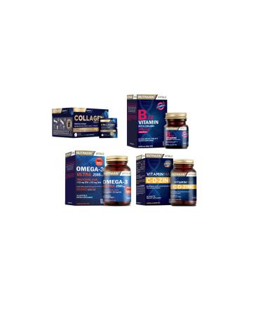 Nutraxin Collagen 30 Sachet 10000 Mg+omega 3 Ultra 2500 Mg 30 Capsules+vitamin Max 60 Tablets+Vitamin B12