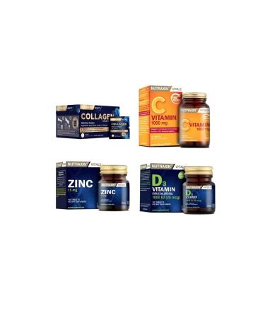 Nutraxin Collagen 30 Sachet 10000 Mg + Vitamin D3 120 tablets + Zinc 100 tablets + Vitamin C 30 Tablets