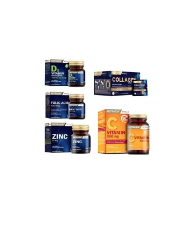 Nutraxin Collagen 30 Sachets 10000 Mg + Folic Acid + Vitamin C + Vitamin D3 and Zinc Supplement