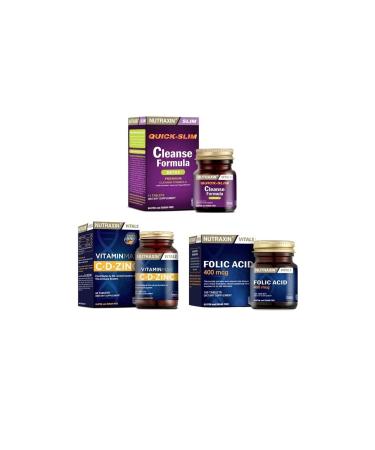 Nutraxin Cleanse Formula 7 Detox 14 Tablets + Vitamin Max (c d zinc)60 Tablets + Folic Acid 100 Tablets