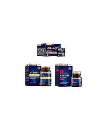 Nutraxin Collagen 30 Sachet 10000 Mg + Vitamin Max (c d zinc) 60 Tablets + Vitamin B12 60 Sublingual