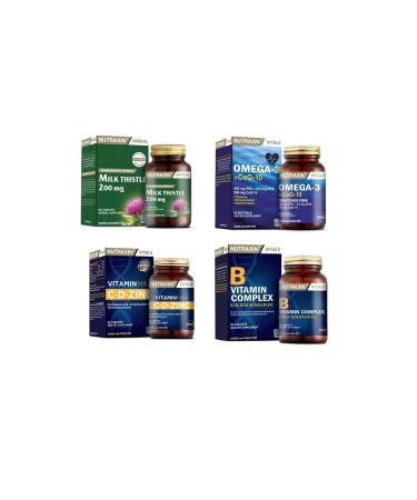 Nutraxin Milk Thistle 60 Tablet + omega 3 + coq-10 (coenzyme) 60 Capsule + vitamin Max (c d zinc) + Vitamin B