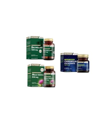 Nutraxin Milk Thistle 60 Tablets + bromelain 500 Mg 60 Capsules + Chromium Picolinate (chromium) 90 Tablets