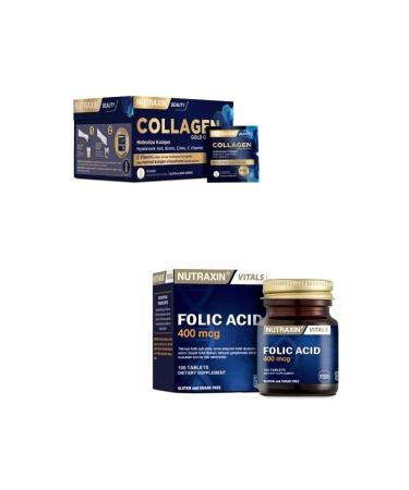 Nutraxin Collagen 30 Sachet 10000 Mg + Folic Acid Supplement 400 Mcg 100 Tablets