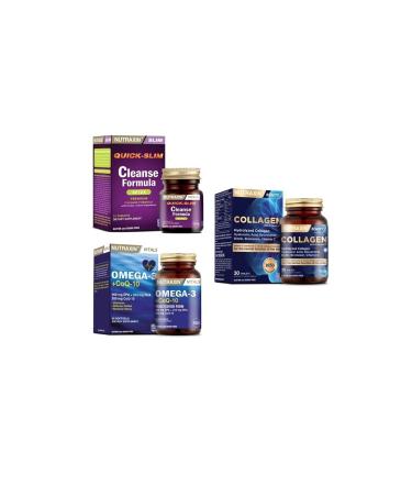 Nutraxin Cleanse Formula 7 Detox 14 Tablets + Omega 3 + coq-10 (coenzyme) 60 Capsules + Hydrolyzed Collagen 30 Tablets