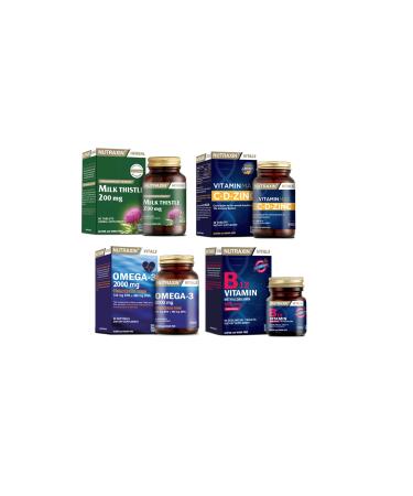 Nutraxin Milk Thistle 60 Tablets omega 3 Fish Oil 2000 mg 60 Capsules vitamin Max b Vitamin b12 Vitamin