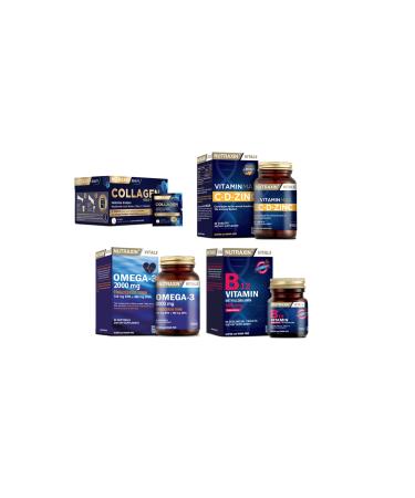Nutraxin Collagen 30 Sachet 10000 Mg + Omega 3 Fish Oil 2000 Mg 60 Capsules + Vitamin Max 60 Tablets + Vitamin B12