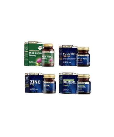 Nutraxin Milk Thistle 60 Tablets + Selenium 100 Tablets + Folic Acid 100 Tablets + Zinc 100 Tablets