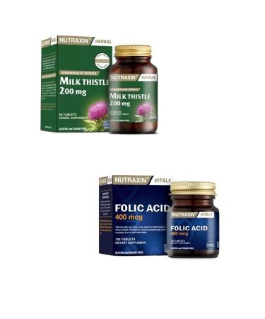 Nutraxin Milk Thistle 60 Tablets + Folic Acid Supplement 400 Mcg 100 Tablets