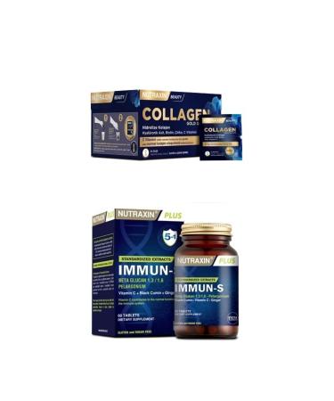 Nutraxin Collagen 30 Sachet 10000 Mg + 1.3 - 1.6 Beta-glucan Containing Immun-s 60 Tablets