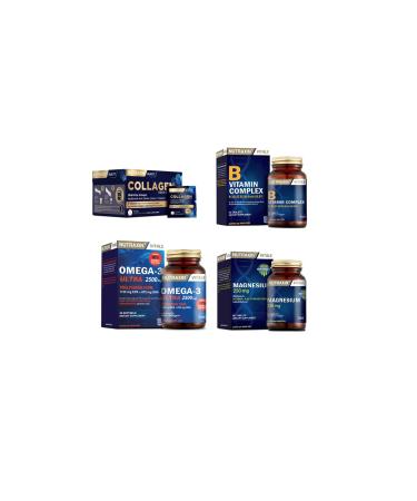 Nutraxin Collagen 30 Sachet 10000 Mg +omega 3 Ultra 2500 Mg 30 Capsules B Vitamin Complex +magnesium