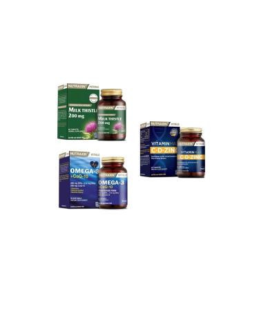 Nutraxin Milk Thistle 60 Tablets+omega 3 +coq-10(coenzyme)60 Capsule+vitamin Max (c d zinc)60 Tablets