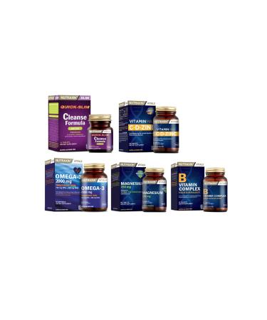 Nutraxin Cleanse Formula 7 Detox 14 Tablets + Omega 3 2000 Mg 60 Capsules + Vitamin Max + B Vitamin Complex + Magnesium