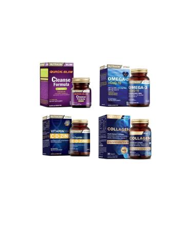 Nutraxin Cleanse Formula 7 Detox 14 Tablets omega 3 coq-10 60 Capsules vitamin Max collagen 30 Tablets