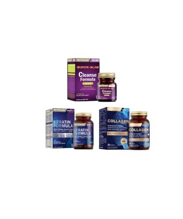 Nutraxin Cleanse Formula 7 Detox 14 Tablets + Hydrolyzed Collagen 30 Tablets + Keratin Formula 60 Tablets