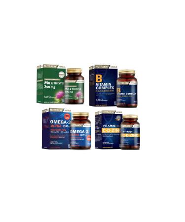 Nutraxin Milk Thistle 60 Tablets+omega 3 Ultra 2500 Mg 30 Capsules+vitamin Max 60 Tablets+Vitamin B 60 Tablets