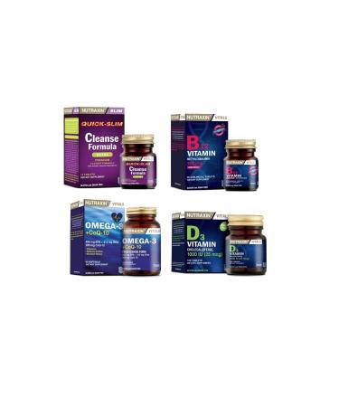 Nutraxin Cleanse Formula 7 Detox 14 Tablets + Omega 3 + coq-10 (coenzyme) 60 Capsules + Vitamin B12 and D3