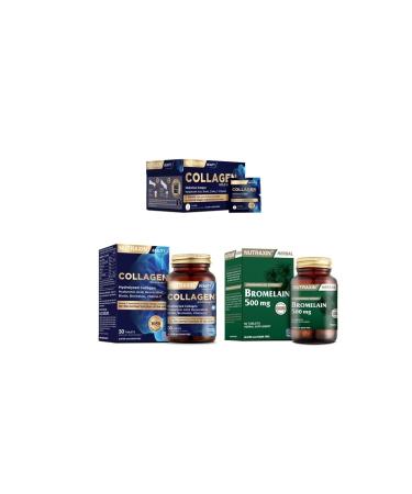 Nutraxin Collagen 30 Sachet 10000 Mg + Hydrolyzed Collagen 30 Tablets + Bromelain 60 Capsules
