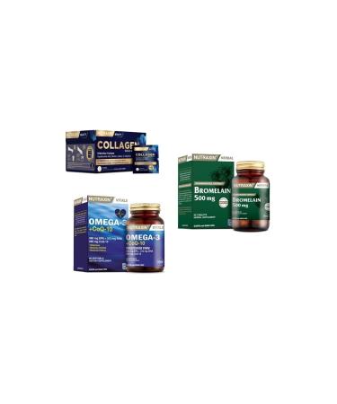Nutraxin Collagen 30 Sachet 10000 Mg +omega 3 +coq-10(coenzyme) 60 Capsules + Bromelain 60 Capsules