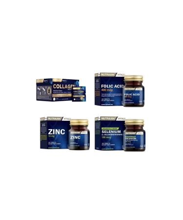 Nutraxin Collagen 30 Sachet 10000 Mg+selenium 100 Tablets+folic Acid 100 Tablets+zinc 100 Tablets