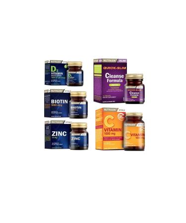 Nutraxin Cleanse Formula 7 Detox 14 Tablets + Biotin + Vitamin C + Vitamin D3 and Zinc Supplement