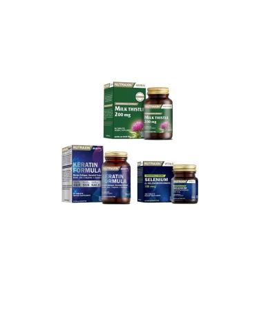 Nutraxin Milk Thistle 60 Tablets + Selenium 100 Mcg 100 Tablets + Keratin Formula 60 Tablets
