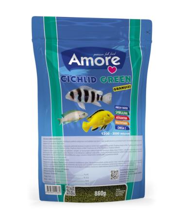 AMORE Cichlid Green Granules Malawi American Tanganyika Cichlid Herbal 860 gr Spirulina Fish Food