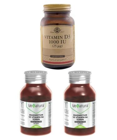 Venatura Magnesium 200mg Vitamin B6 10mg Containing Supplementary Food 60 Tablets * 2 Pieces + Solgar D3 100 Softgel