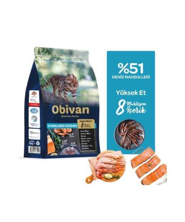 obivan Selection Sterilized Low Grain Salmon and Shrimp Sterilized Cat Food 1 Kg